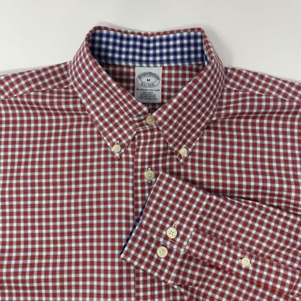 Brooks Brothers Mens‎ Red White Blue Checkered Size Medium Shirt